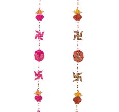 Handmade Wooden Kalash, Swastik, Ganesh Design Wall Hanging - Pink, Red
